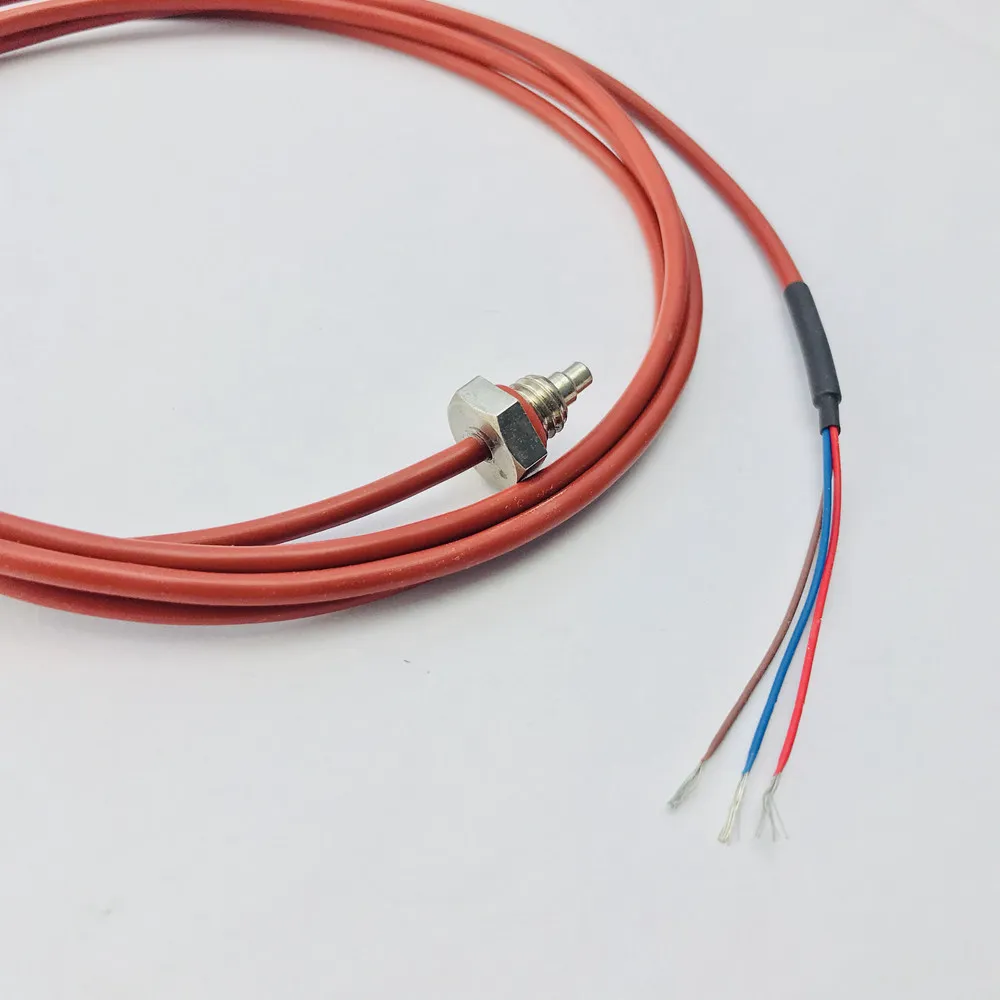 3 Wires PT100 Temperature Sensor with Silicone Gel Coated 1.5Meters Probe M8*1.25 Thread -50-180 centigrade RTDs