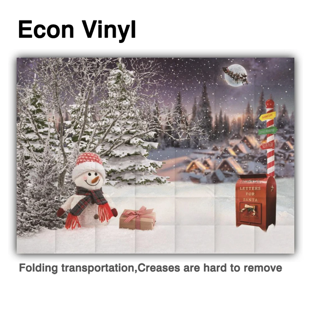 Funnytree Outdoor Weihnachten Dorf Schneemann Winter Hintergrund Nacht Mond Geschenke Mailbox Santa Wagen Bäume Neue Jahr Hintergrund