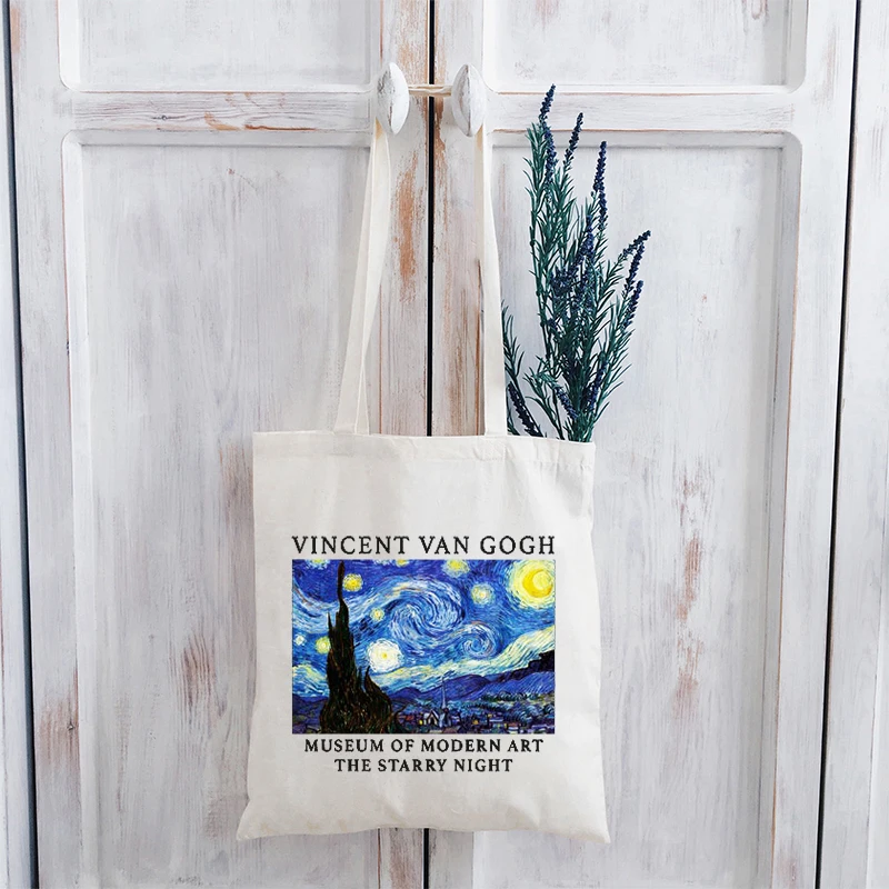 Van Gogh torba na zakupy dziewczyny Harajuku Tote Bag kobiety torba na ramię Ulzzang śmieszne duże torby na ramię z płótna dla ucznia torba graficzna