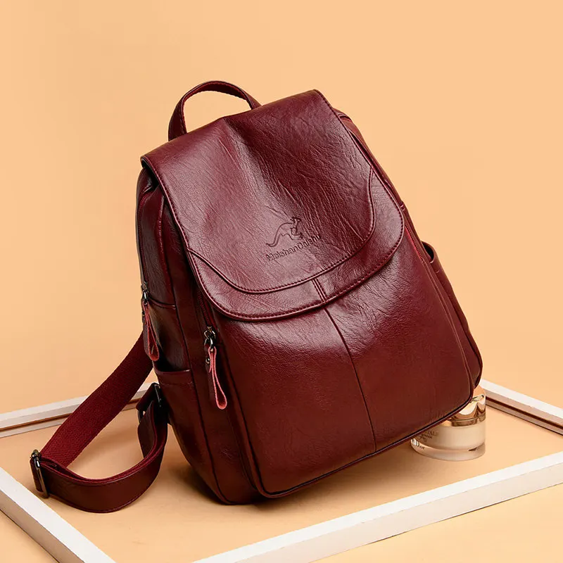 2024 New Vintage Women Backpack Large Capacity School Bags For Teenagers Girls School Backpack High Quality Leather Shoulder Bag