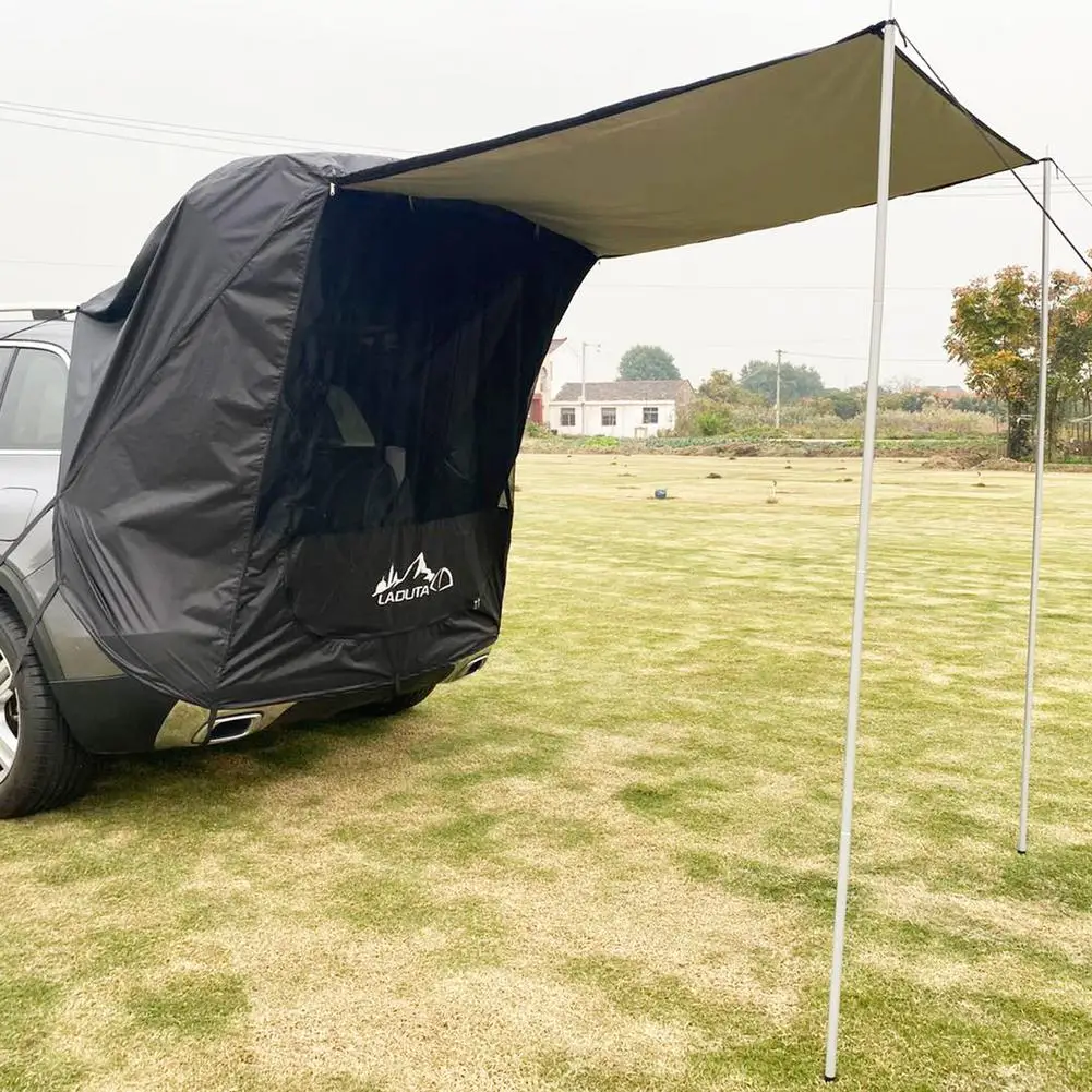 Multifunctional Car Trunk Tent Sunshade Rainproof Simple Motorhome Tent With 2 Iron Pipe For Self-driving Tour Barbecue Camping