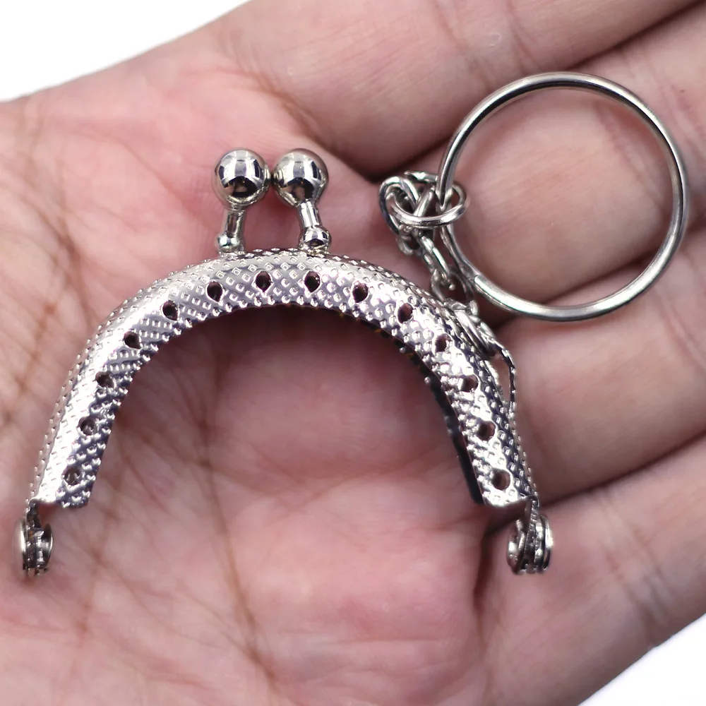 25Pcs Key Ring Kiss Clasp Lock Purse Bag Frame Silver Tone Handle Accessories 5x4cm