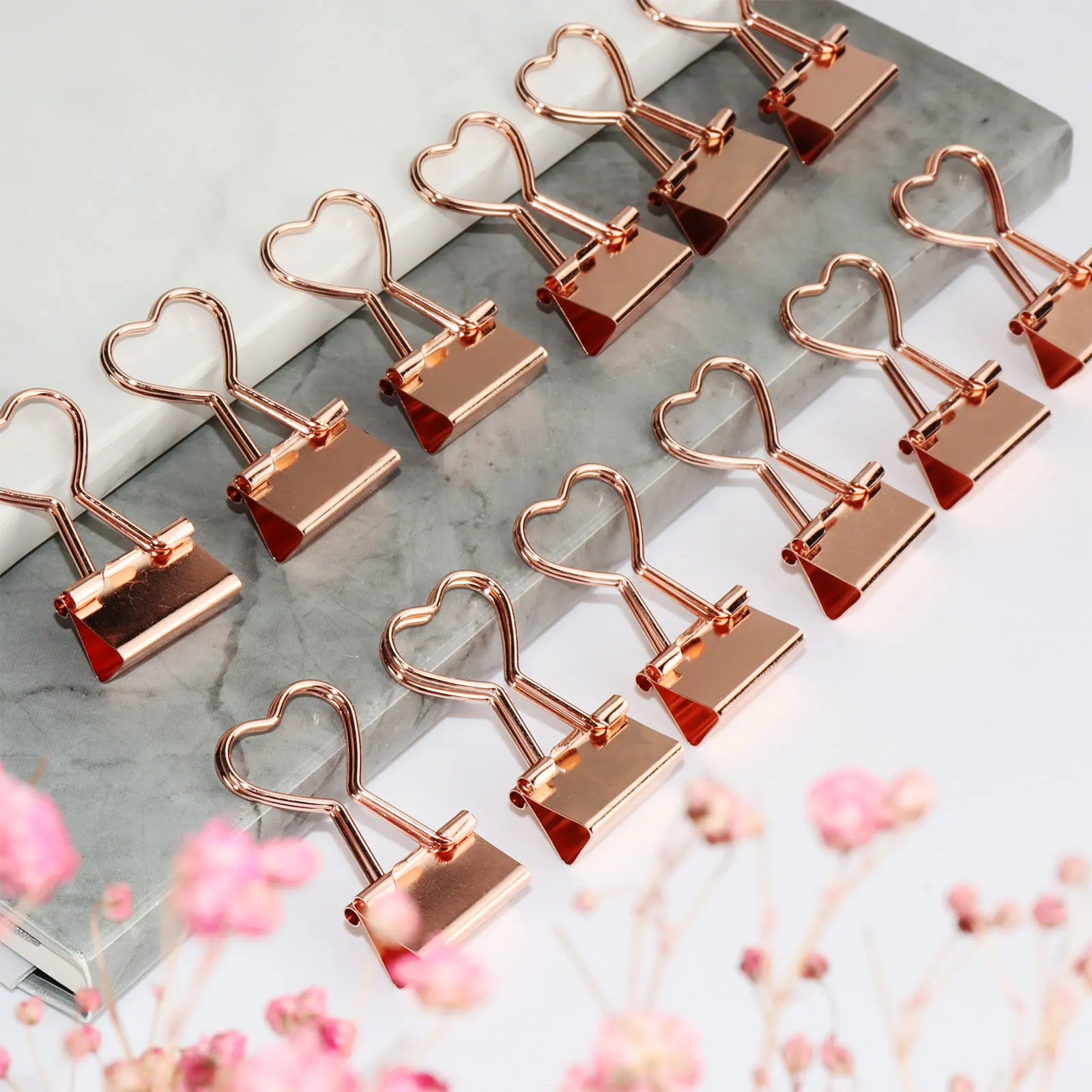 Office School Supplies Heart Shaped Paper Document Metal Clamp Artwork Decorative 19mm Rose Gold Binder Clips