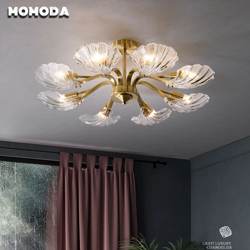 

Modern Golden Brass Chandelier Lightings Clear Shell Glass Lampshade LED Ceiling Chandeliers for Living Room Bedroom Indoor Lamp