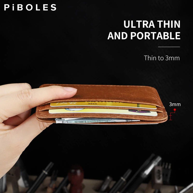 Fashion Thin Block Genuine Leather Card Wallet Credit ID Card Holder Purse Portable Small Money Bag Mini Coin Purse For Male