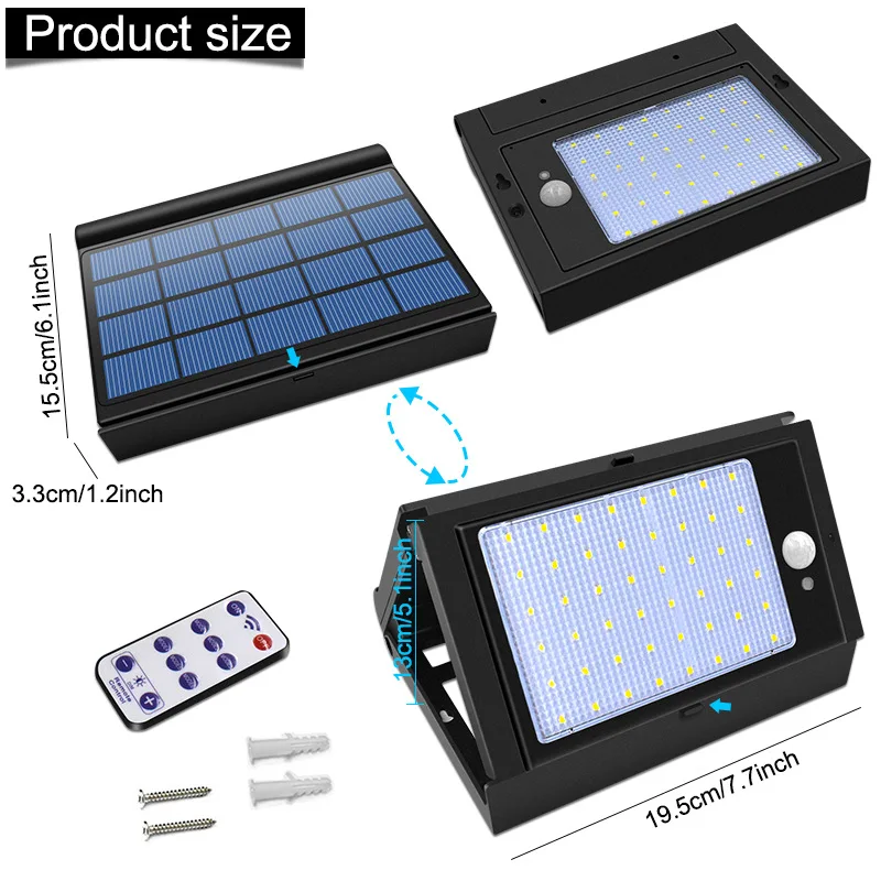 Solar Panel Lights Outdoor with Motion Sensor Waterproof Folding LED Light With 6 Modes Lighting For The Garden Wall Solar Lamp