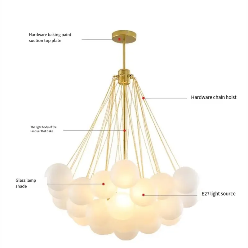 Europe Glass Ball Chandelier Restaurant Children'sRoom Cafe Decoration Modern Designer Creative Suspension LED Lighting Fixtures