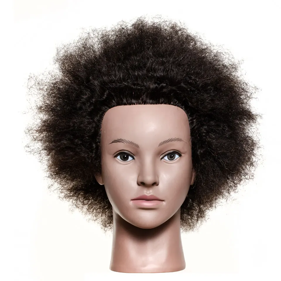 DUNIButter-Tête de Mannequin Afro en Cheveux Humains pour Salon de Coiffure, Entraînement à la Pratique du Tressage