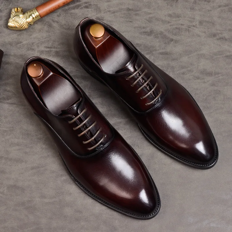 Mens Formal Shoes Genuine Leather Oxford Shoes For Men Italian 2020 Dress Shoes Wedding Laces Leather Business Shoes 869