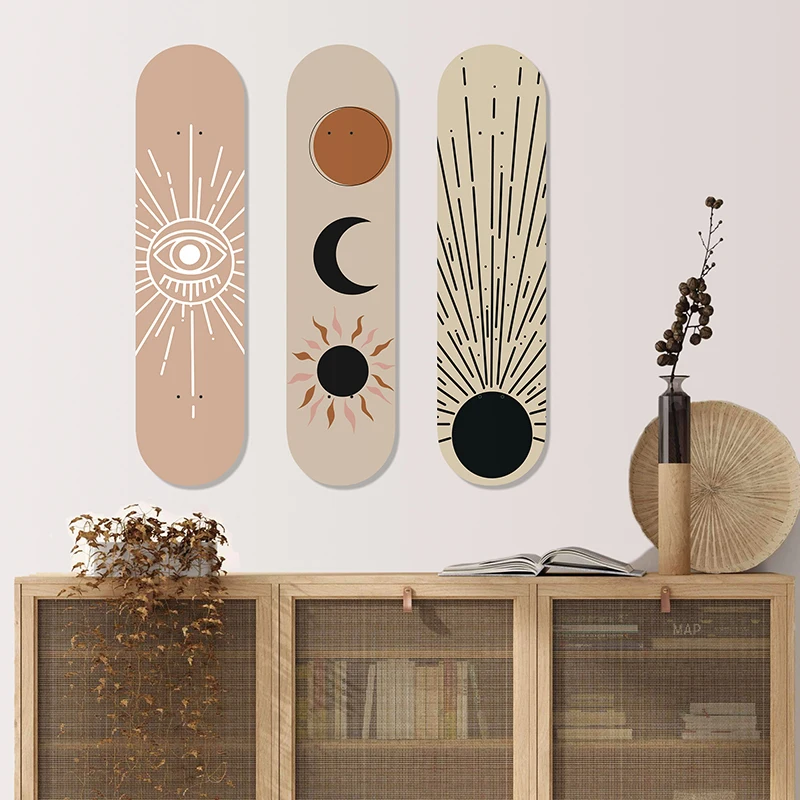 Boho Abstract Sun Moon Wooden Boards Skateboard Wall Decal Murals Custom Unique Design Gift Room Ornaments Home Decor