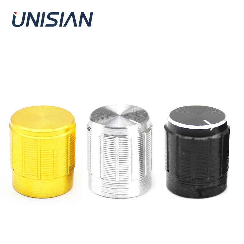 UNISIAN 15x17mm Metal Knob Black Silver Gold Shaft Hole Caps Knobs For Amplifier Rotary Potentiometer