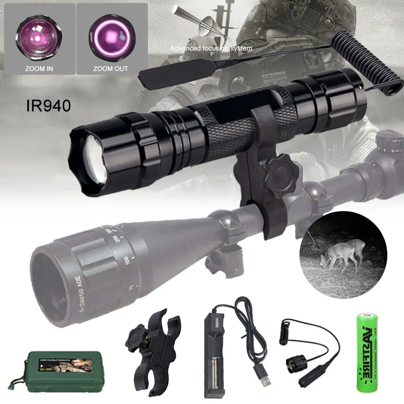 5W IR 850nm Hunting Flashlight Professional Night Vision Torch Tactical Infrared Radiation Zoomable Outdoor Waterproof Linterna