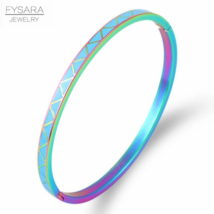 FYSARA Triangle Pattern Bangles For Women Stainless Steel Gold Thin Bangles Bracelets Orange Blue Colour Enamel Jewelry