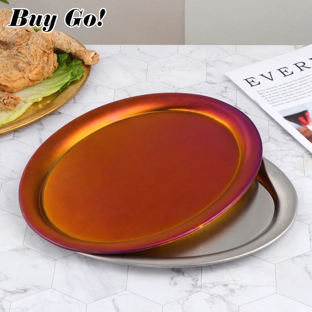 1/2PCS Stainless Steel Dinner Plates Restaurant Gold Serving Tray Oval Dessert Cake Snack Dishes Storage Plate Korean Cutlery