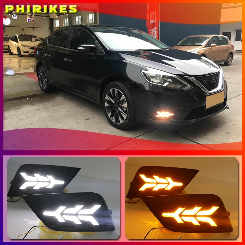 

LED DRL daytime running light for Nissan Sylphy sentra 2016-2018 yellow turn signal, blue night light, wireless switch