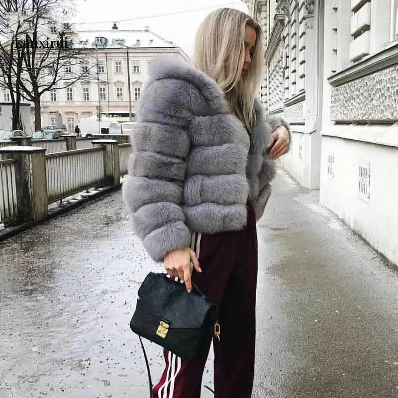 Abrigo de piel sintética para mujer, chaqueta de piel de zorro con capucha, abrigo grueso de lujo para invierno