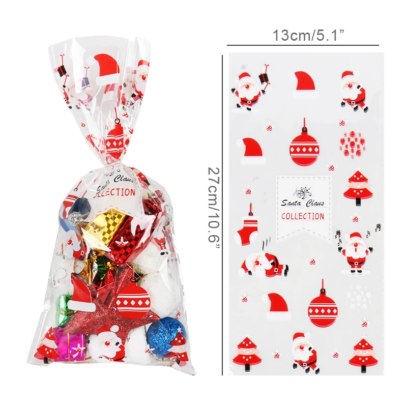 50pcs santa tree pattern christmas bags candy/gift wrapping opp plastic bags packaging for new year party decor christmas natal