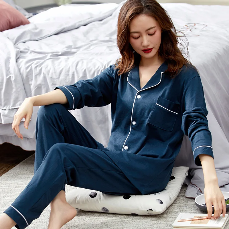 Pijamas para mulheres 100% algodão, mangas longas, com botões, verde, roupa de dormir, inverno