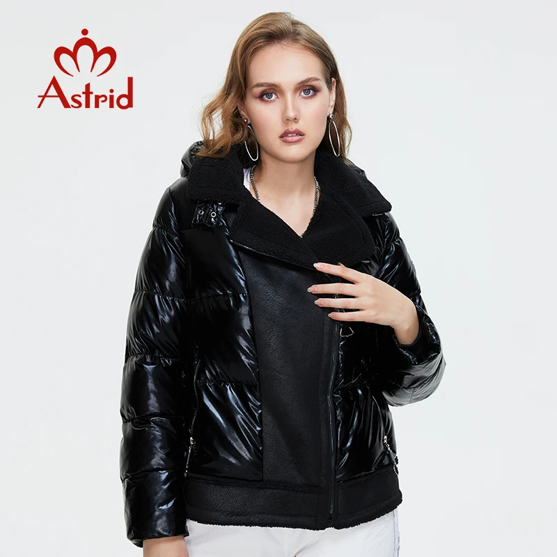 Astrid 2022 Winter Women\'s Parkas Oversize Thick Cotton warm short Jackets Female Coats with Hooded leather Bio Fleece Outwear