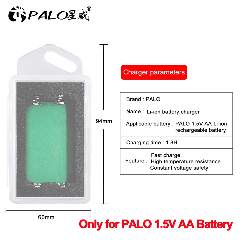 

Palo 2800mWh 1.5V AA lithium rechargeable battery charger USB charger only for PALO 1.5V AA battery