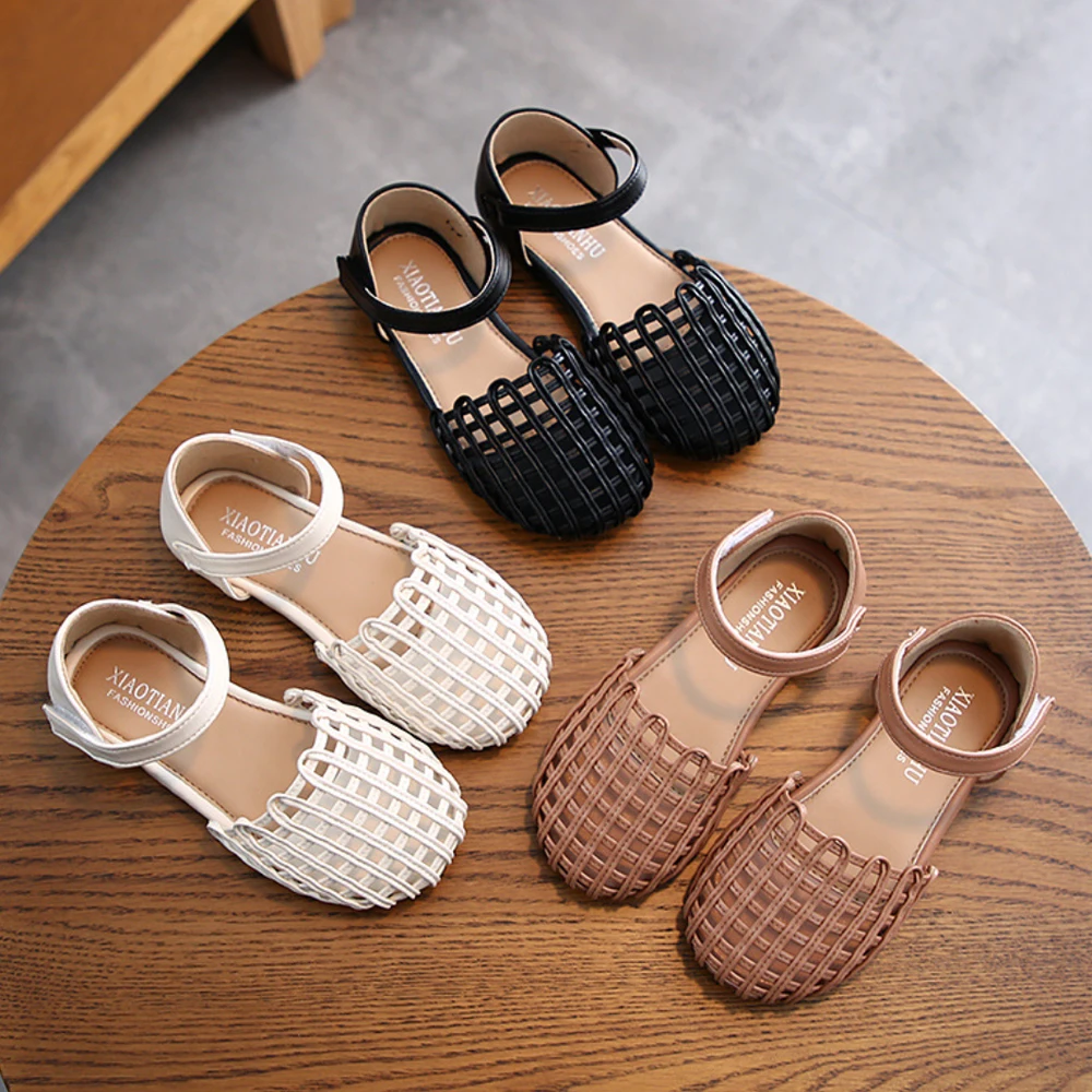 Bohemian Brown Sandals for Girls Plaid Princess Summer Shoes Casual White Wedding Flats Cool Breathable Lightweight Dressy Shoes