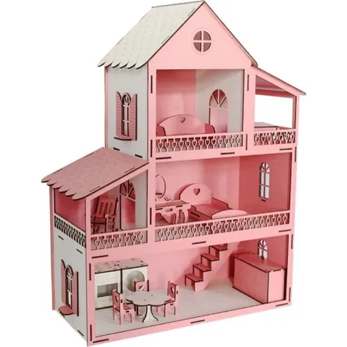 Hobby Toy Wooden Pink Playhouse - 14 Pieces