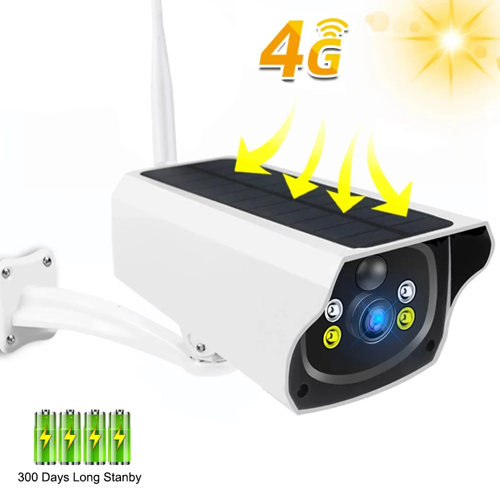 4G LTE Sim Card 1080P IP Camera Solar Powered Clear Night Vision Solar Panel Rechargeable Battery IP Camera Waterproof PIR Alarm