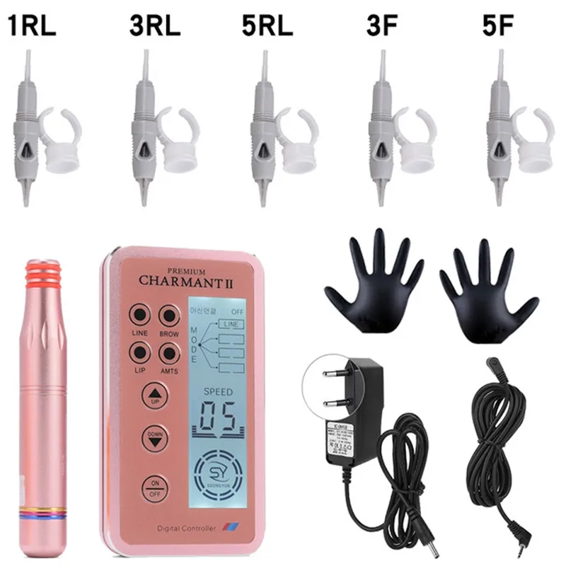 Original Charmant 2 Eyebrow Tattoo Machine set Microblading Permanent Rotary Makeup Pen Set Beginner Tattoo Supplies