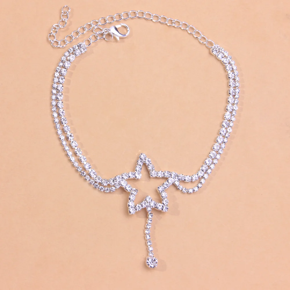 StoneFans Multi-layer Star Anklet Chain Bracelet on the Leg Wholesale for Women Crystal Luxury Summer Beach Ankle Jewelry Gift