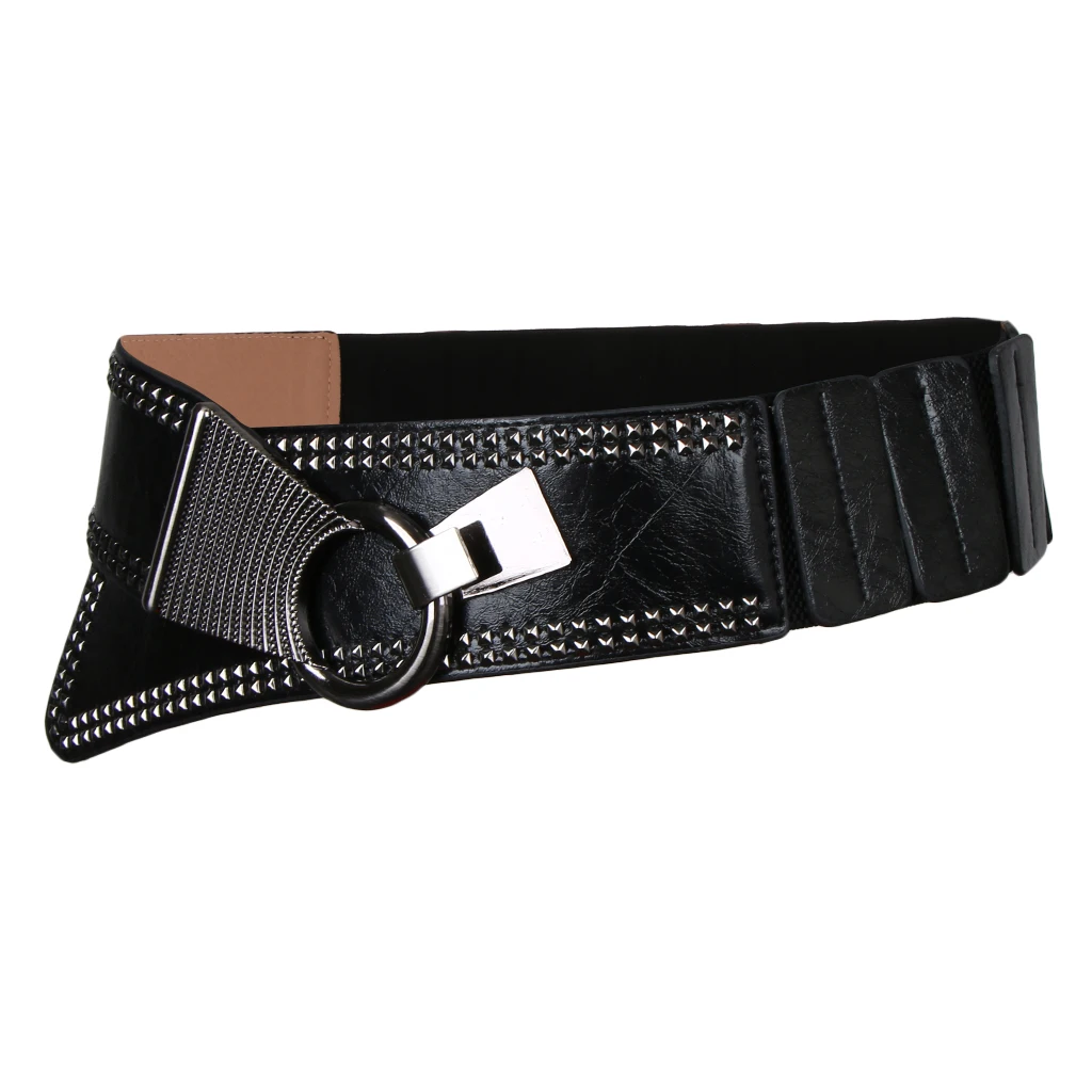 PU Leather Punk Elastic Gothic Rivets Wide Cinch Belt Women\'s Stretch Waist Belt Band Vintage Dress Decor Accessories