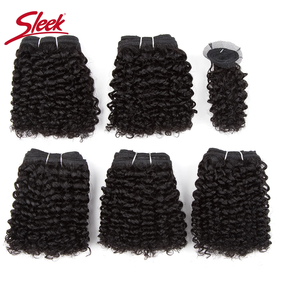 Sleek-Indian Kinky Curly Hair Pacotes com Encerramento, Duplo Extensão do Cabelo Desenhado, Remy Curto, Barato, P1B/30 #, P4/27 #, Brown 4 #, 5 Pacotes