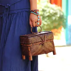 22x13CM Thailand Handmade Bamboo Woven Bag Mini Decorative Bag Tea Set Bag Retro Original Woven Women Bamboo Bag a6106