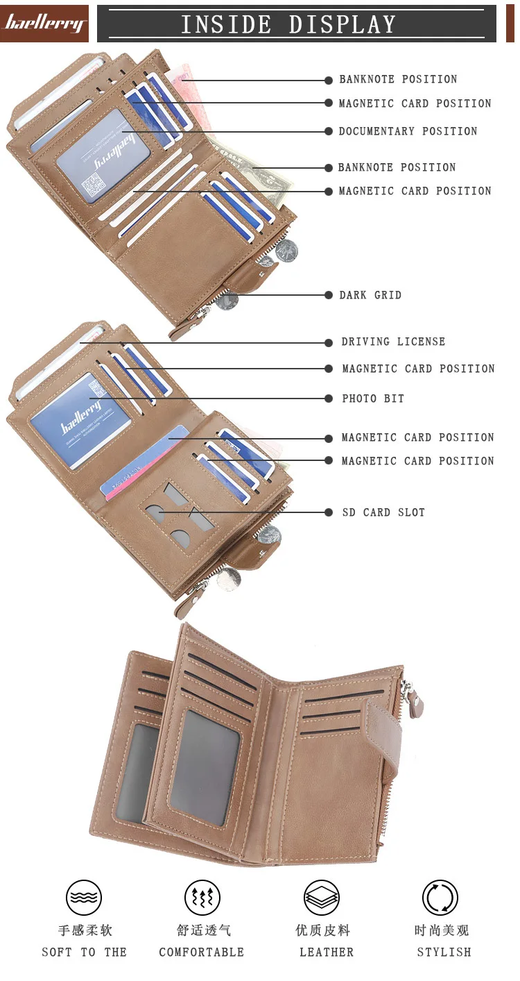 Name Gravur Männer Kurze Brieftaschen Große Kapazität Zipper Münzfach Foto Halter Hohe Qualität Karte Clips Für Männer – Detail 7