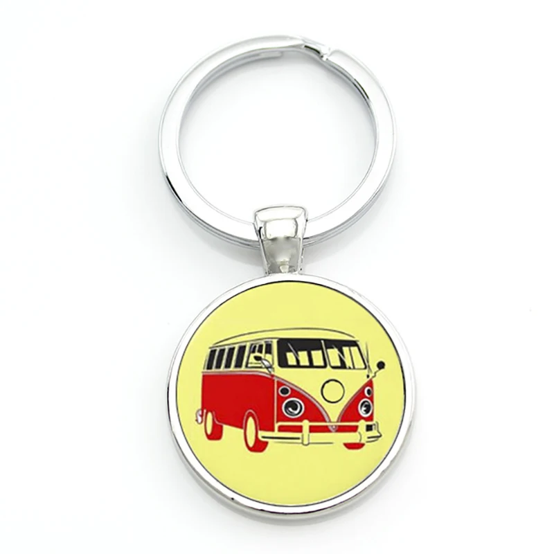 New Vintage Hippie Peace Sign Van Bus Keychain Fashion Men Women Purse Bag Car Pendant Key Chain Ring Holder Jewelry