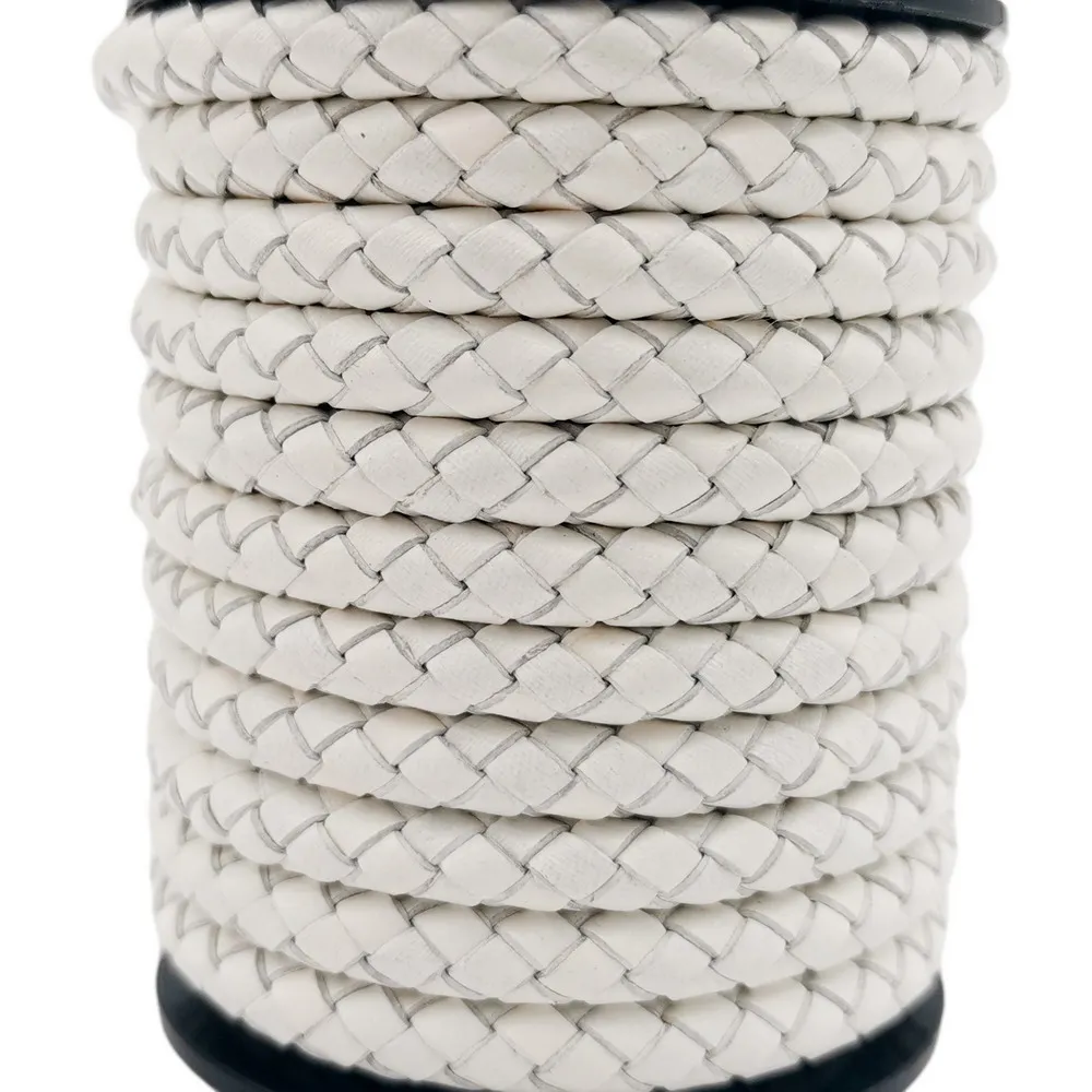 

AaaZee 2 Yards 6mm Diameter Round White Woven Braided Leather Bolo Cord, Jewelry Making Craft Tie