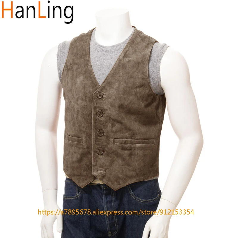 Men\'s vest brown suede vest single breasted casual vest steampunk style
