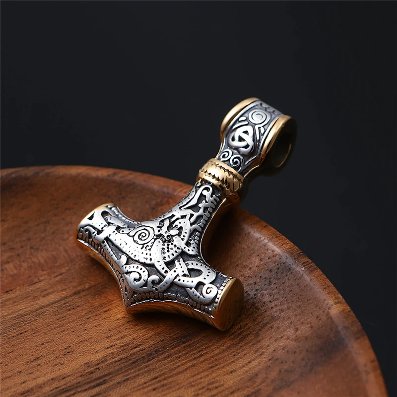 Stainless Steel Thor Hammer Vikings Necklace Men Nordic Vintage Male Pendant With 60cm Chain Fashion Jewelry For Boyfriend Gifts