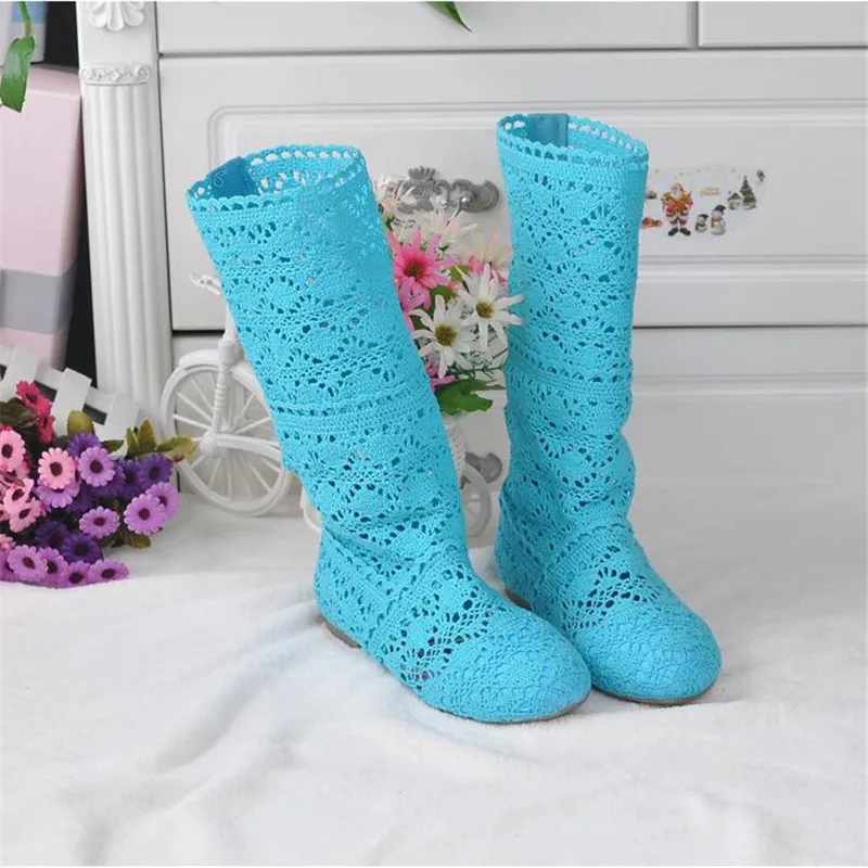 high quality 2024 Hollow Boots Shoes Breathable Knit Line Mesh boots Summer Women Boots Knee High Womens Shoes 35-41