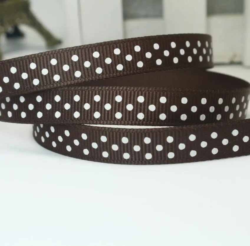 5Yards/Lot 3/8\'\'(10MM) White Polka Dots Printed Grosgrain Ribbon Tape Ribbons For DIY Crafts Diy Accessories