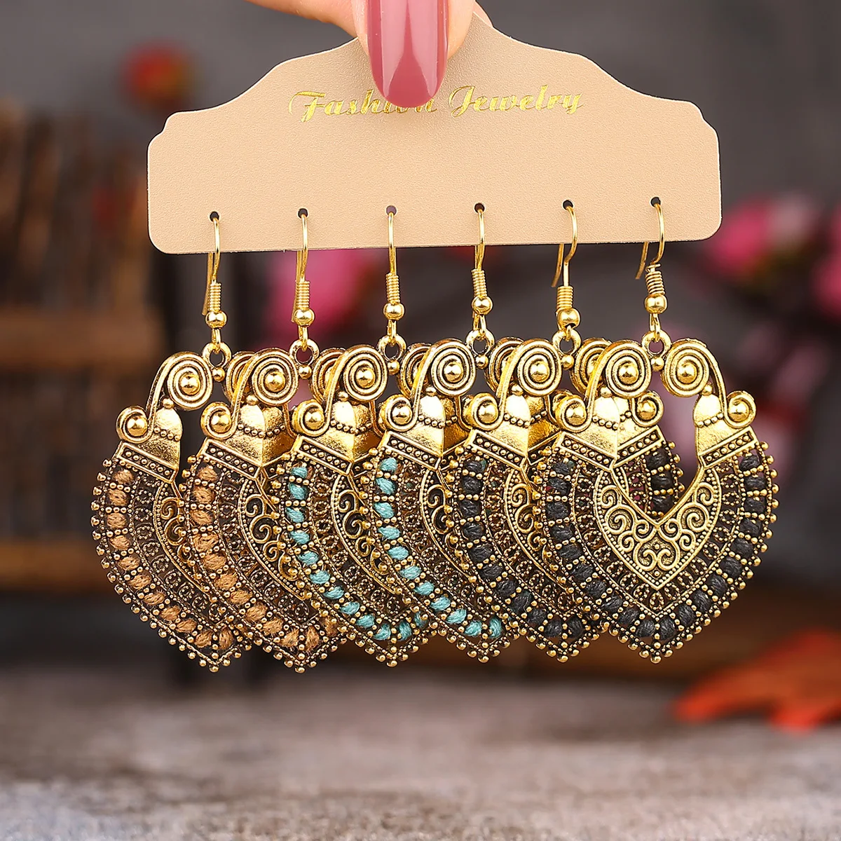 Vintage Bohemian Ethnic Drop Earrings Set for Women Elegant Gold Color Metal Hollow Geometric Dangle Earring Female Jewelry