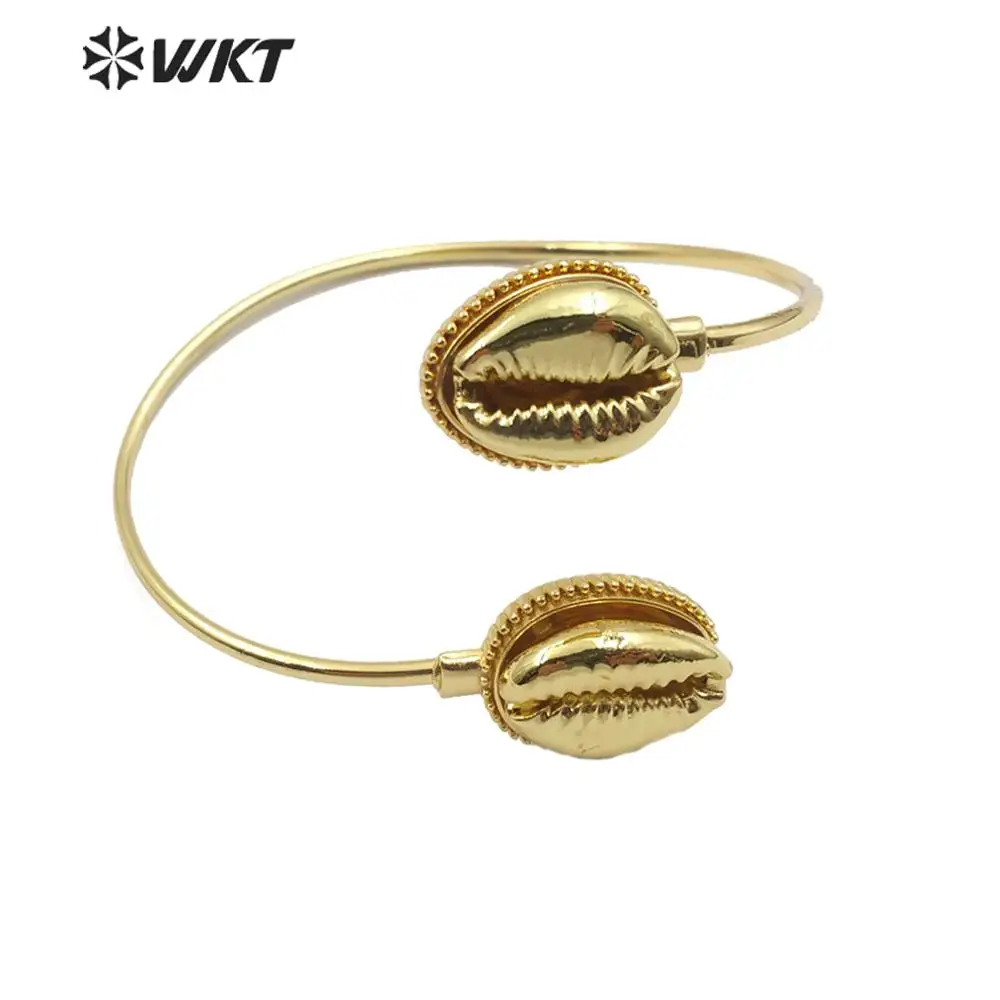 WT-B505 WKT Gold Dipped Natural Cowrie Vintage Double Bracelets Can Adjustable Bangle For Women Charm Fine Jewelry