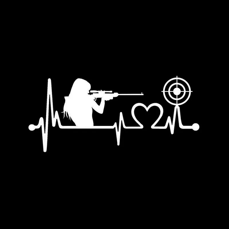 Aliauto Interesting Car Sticker Gun Girl Heartbeat Target Shooting Love Decoration Vinyl Accessories PVC Decal for Lada,16cm*7cm