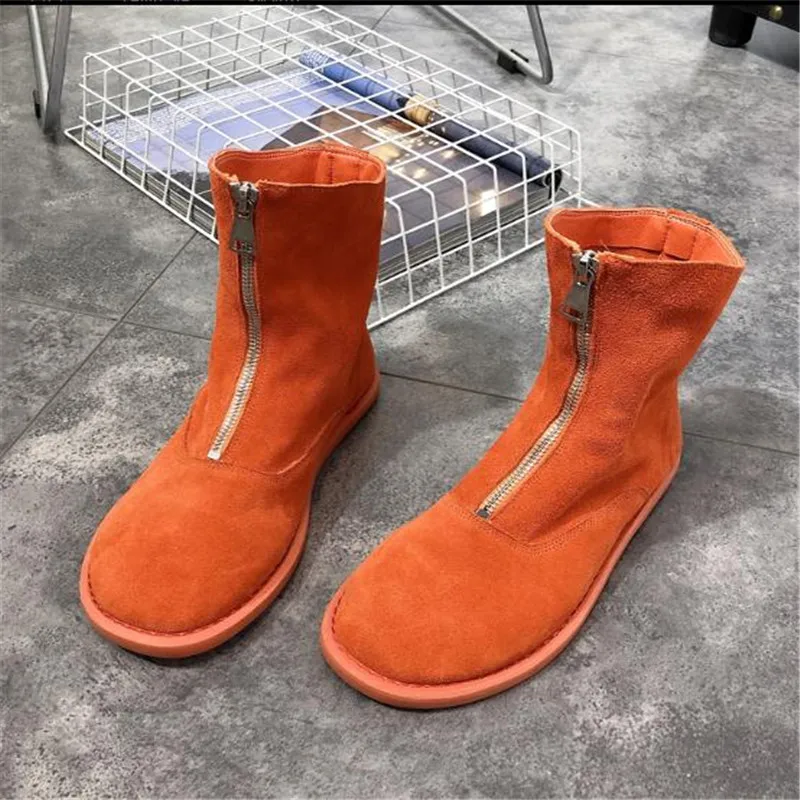 Women Fashion Genuine Leather Winter Mid-calf Boots Women side-Zipper Candy-colored Boots Size 35-40