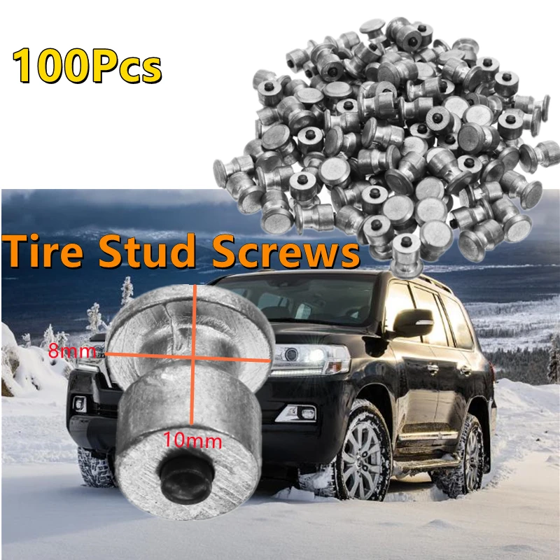 

100Pcs 8x10mm Winter Wheel Lugs Car Tires Studs Screw Snow Spikes Wheel Tyre Snow Chains Studs For Shoes ATV Car Motorcycle Tire