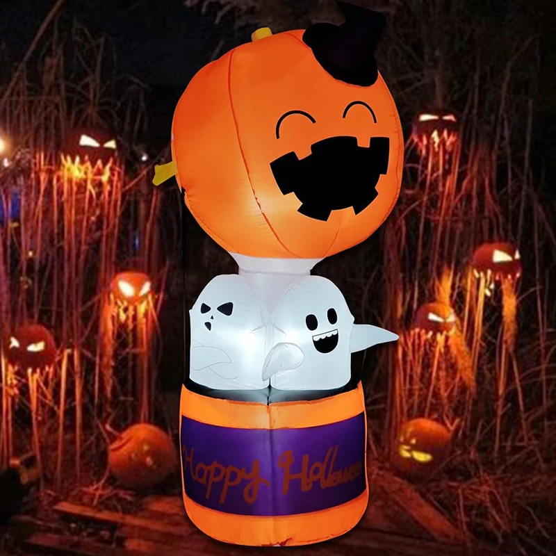 

6 FT Inflatable Pumpkin Hot Air Balloon Outdoor Toys Yard Decorations Internal LED Lights Blow Up Halloween Garden Home Decor