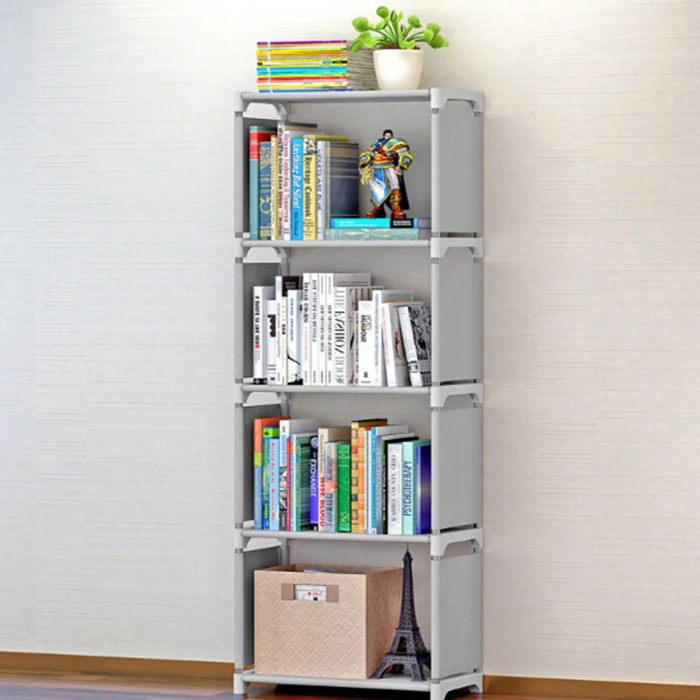 

Non-woven Fabric Simple Bookshelf Stainless Steel Easy Moving Assembled Shelf Clothes Toys Rack Bookcase Home Decoration Holder