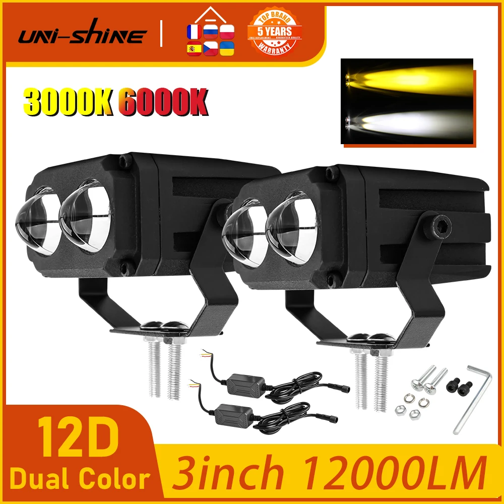 UNI-SHINE 100W 3'' Dual Color LED Light Bar 12D Combo White Amber LED Bar Work Light Offroad 4x4 ATV Car Light 12V 24V Fog Lamp