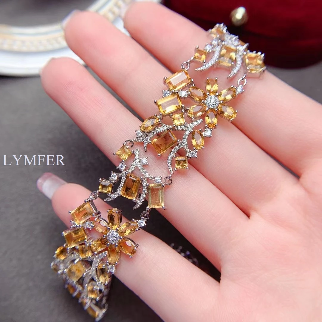 

Супер роскошный женский браслет из стерлингового серебра 925 пробы с цитрином, ювелирные изделия для вечеринок с уникальным дизайном