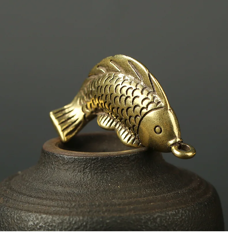 antique Brass fish craft DIY carp fish Pendant desktop ornament Miniature Fitting Keychain ring Pendant Accessories a1449