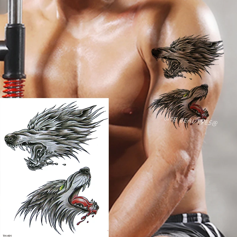 Waterproof Temporary Tattoo Sticker Wolf Lion Tiger Bear Flash Tattoos Women Leopard Crown Body Art Arm Fake Tatoo Men